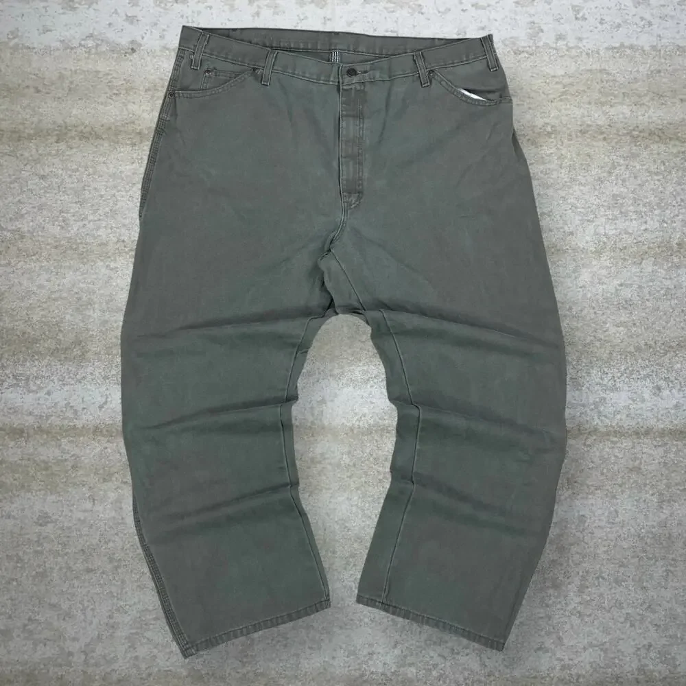 Vintage 90s Dickies Carpenter Pants 40x30 Baggy Wide Leg Fit Olive Green Canvas